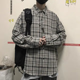 Ootdstudio Korean ins versatile Plaid loose oversize long sleeve shirt for men and camisa masculina gray shirts 2021 Maytrends