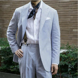 AIDASE  -  Seersucker Blue Men Suits Tailor-Made 2-Piece Coat Slim Fit Tuxedo Jacket Coat Groom Wedding Groom Business Prom Formal Tailored aidase-shop