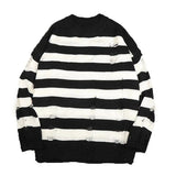 AIDASE  -  Black Stripe Sweaters Destroyed Ripped Sweater Men Pullover Hole Knit Jumpers Men Oversized Sweatshirt Harajuku Long Sleeve Tops aidase-shop