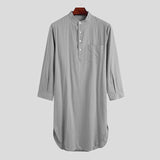 AIDASE  -  Men's Cotton Button-down Sleep Robe Solid Color Stand Neck Long Sleeve Nightgown Fashion Comfortable Home Wear Loose Bathrobe aidase-shop