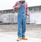 AIDASE  -  Men's Plus Size Denim Bib Overalls Classic Big Pocket Cargo Jeans Loose Working Coveralls Suspenders Jumpsuits Dark Light Blue aidase-shop