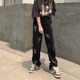 AIDASE  -  Cross Jeans Men and Women Trendy Brand Straight Loose Wide Let Pants American Streetwear Retro Vintage Long Black aidase-shop