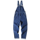 AIDASE  -  Men's Plus Size Denim Bib Overalls Classic Big Pocket Cargo Jeans Loose Working Coveralls Suspenders Jumpsuits Dark Light Blue