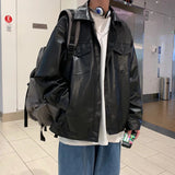AIDASE  -  Black Faux Leather Jacket Men Autumn Mens Hip Hop Jacket PU Leather Male Oversize Streetwear Korean Trend Jackets Coats aidase-shop