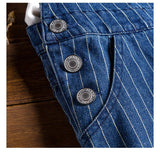 AIDASE  -  Men's stripe printed blue denim bib overalls Suspenders jumpsuits Coveralls Youth jeans aidase-shop
