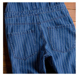 AIDASE  -  Men's stripe printed blue denim bib overalls Suspenders jumpsuits Coveralls Youth jeans aidase-shop