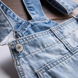 AIDASE  -  Men's light blue slim snow washed denim bib overalls for tall big Plus size hole ripped suspenders jumpsuits Cargo torn jeans aidase-shop