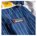 AIDASE  -  Men's stripe printed blue denim bib overalls Suspenders jumpsuits Coveralls Youth jeans aidase-shop