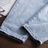 AIDASE  -  Men's light blue slim snow washed denim bib overalls for tall big Plus size hole ripped suspenders jumpsuits Cargo torn jeans aidase-shop