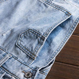 AIDASE  -  Men's light blue slim snow washed denim bib overalls for tall big Plus size hole ripped suspenders jumpsuits Cargo torn jeans aidase-shop