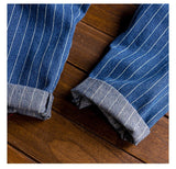 AIDASE  -  Men's stripe printed blue denim bib overalls Suspenders jumpsuits Coveralls Youth jeans aidase-shop