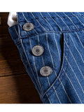 AIDASE  -  Men's stripe printed blue denim bib overalls Suspenders jumpsuits Coveralls Youth jeans aidase-shop