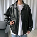 AIDASE  -  Spring New Loose Soft Leather Jacket Single Breasted Jacket Men Casual Biker Jacket Men Jacket Leather Large Size XXL aidase-shop