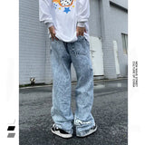 AIDASE  -  Star Embroidered Jeans Men's and Women's Retro Washed Jeans Fashion High Street Hip Hop Designer Loose Straight Wide Leg Pants aidase-shop