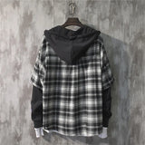 Aidase New Fashion Autumn Hooded Collar Plaid Stitching Sweatshirt Men Japanese Tide Drawstring Loose Casual Hoodies 9A145