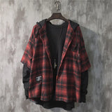 Aidase New Fashion Autumn Hooded Collar Plaid Stitching Sweatshirt Men Japanese Tide Drawstring Loose Casual Hoodies 9A145