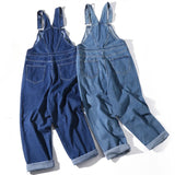 AIDASE  -  Men's Plus Size Denim Bib Overalls Classic Big Pocket Cargo Jeans Loose Working Coveralls Suspenders Jumpsuits Dark Light Blue aidase-shop