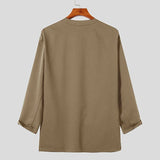 AIDASE  -  2025 Men Shirt Solid Color V Neck Open Stitch Long Sleeve Casual Men Clothing Streetwear Fashion Leisure Outerwear S-5XL aidase-shop