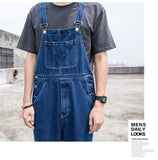 AIDASE  -  Men's Plus Size Denim Bib Overalls Classic Big Pocket Cargo Jeans Loose Working Coveralls Suspenders Jumpsuits Dark Light Blue aidase-shop