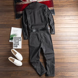 AIDASE  -  Men's long sleeve zippers pockets cargo jumpsuits with belt Casual trendy pants set Overalls Gray Black aidase-shop