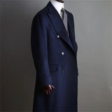 Aidase Formal Navy Men Suits Thick Wool Custom Made Men Jacket Double Breasted Tuxedos Peaked Lapel Blazer Business Long Coat aidase-shop