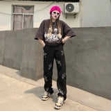 AIDASE  -  Cross Jeans Men and Women Trendy Brand Straight Loose Wide Let Pants American Streetwear Retro Vintage Long Black aidase-shop