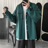Striped Shirt Jacket Men Women Hong Kong Style Japanese Casual Oversize Trend Black Unisex Gothic Long-Sleeved Shirt Autumn Tops aidase-shop