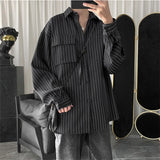 Striped Shirt Jacket Men Women Hong Kong Style Japanese Casual Oversize Trend Black Unisex Gothic Long-Sleeved Shirt Autumn Tops aidase-shop
