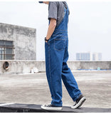AIDASE  -  Men's Plus Size Denim Bib Overalls Classic Big Pocket Cargo Jeans Loose Working Coveralls Suspenders Jumpsuits Dark Light Blue aidase-shop