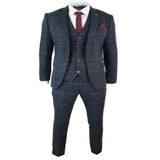 Aidase Navy Blue Mens Suits Wine Check Herringbone Tweed Vintage 3 Piece Costume Homme New Marc Darcy Suit aidase-shop