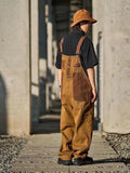 Aidase   Men's New Japanese Retro Overalls Brown Color Casual Pants Couple Pants Loose Straight Trousers Salopettes Romper Jumpsuit aidase-shop