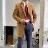 AIDASE  -  Camel Warm Woolen Mens Long Coat Jacket Custom Made Thick Wedding Tailored Party Prom Business Blazer Only One Piece Suit aidase-shop