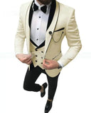 Aidase Men Suit Fashion Formal Business Slim Fit 3 Pieces White Blazers Burgundy Pants Men's  Wedding Male Set Groom Suit aidase-shop