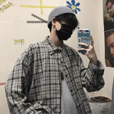 Ootdstudio Korean ins versatile Plaid loose oversize long sleeve shirt for men and camisa masculina gray shirts 2021 Maytrends
