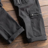 AIDASE  -  Men's long sleeve zippers pockets cargo jumpsuits with belt Casual trendy pants set Overalls Gray Black aidase-shop