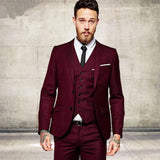 Aidase Men's Fashion Wine Red Burgundy Men Suits Slim Fit Formal Tailor Made Groom Prom Tuxedo 3 Piece Male Blazer Jacket+Pant+Vest aidase-shop