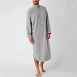 AIDASE  -  Men's Cotton Button-down Sleep Robe Solid Color Stand Neck Long Sleeve Nightgown Fashion Comfortable Home Wear Loose Bathrobe aidase-shop