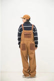 Aidase   Men's New Japanese Retro Overalls Brown Color Casual Pants Couple Pants Loose Straight Trousers Salopettes Romper Jumpsuit aidase-shop