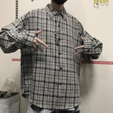 Ootdstudio Korean ins versatile Plaid loose oversize long sleeve shirt for men and camisa masculina gray shirts 2021 Maytrends