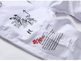 AIDASE  -  Men's Letters Printed Embroidery Denim Shorts Summer Holes Ripped Jeans Slim Stretch Breeches Black White aidase-shop