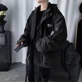 Aidase Tactical Hip Hop Cargo Techwear Jackets Coats Streetwear Cardigan Casual Bomber Outerwear Hooded Letter Multi-pocket for Men