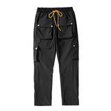 59.15Aidase High Street Multi-pocket Casual Trousers for Men and Women Side Breasted Drawstring Cargo Pants Harajuku Solid Loose Pants aidase-shop
