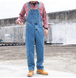 AIDASE  -  Men's Plus Size Denim Bib Overalls Classic Big Pocket Cargo Jeans Loose Working Coveralls Suspenders Jumpsuits Dark Light Blue aidase-shop