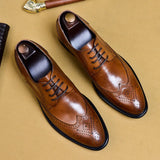 Aidase New Men Dress Handmade Shoes Genuine Leather Male Oxford Italian Classic Vintage Lace-up Men Brogue Shoes Oxford aidase-shop