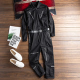 AIDASE  -  Men's long sleeve zippers pockets cargo jumpsuits with belt Casual trendy pants set Overalls Gray Black aidase-shop