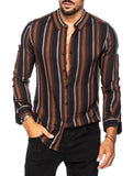 Spring and summer new men's striped shirt Slim multi-color lapel men's casual long-sleeved shirt youth men's clothing aidase-shop
