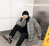 Aidase  Men Korean Style Plaid Overcoat  Overcoat Wool Mens Streetwear Windbreaker Harajuku Fashions Oversize Jackets Coats aidase-shop