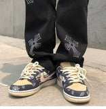 AIDASE  -  Cross Jeans Men and Women Trendy Brand Straight Loose Wide Let Pants American Streetwear Retro Vintage Long Black aidase-shop