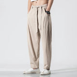 AIDASE  -  Summer Chinese Style Retro Men's Pants Loose Straight Linen Pants Tang Suit Wide Bloomers Joggers Large Size Cotton Harem Pants aidase-shop