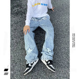 AIDASE  -  Star Embroidered Jeans Men's and Women's Retro Washed Jeans Fashion High Street Hip Hop Designer Loose Straight Wide Leg Pants aidase-shop